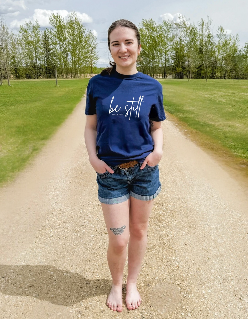 BE STILL Navy Tee