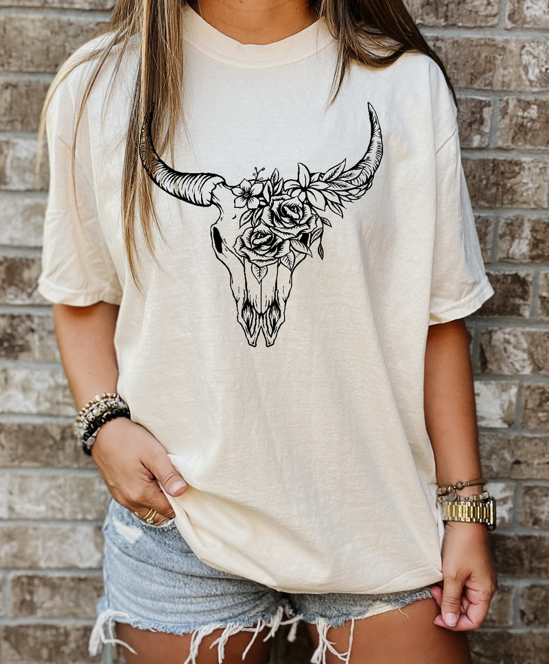 Cow Skull Floral Tee