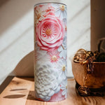 3D Floral Tumbler - Pink + White