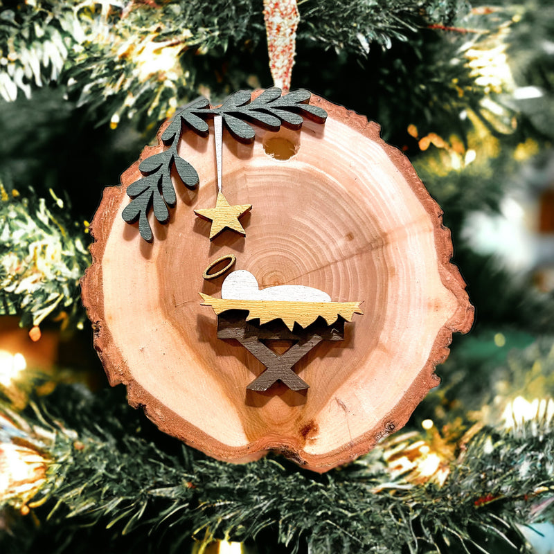 Manger/Nativity 3D Rustic Wood Ornament