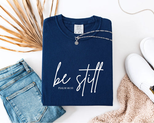 BE STILL Navy Tee